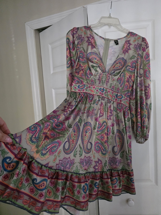 SHEIN Dresses & Skirts - SHEIN Paisley Mini Dress in Cream with Pink and Green Accents